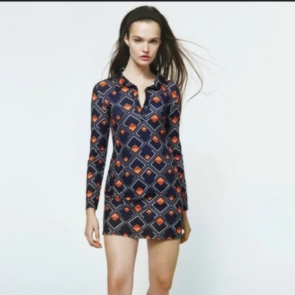 Zara Patterned Long Sleeve Shirt Dress size M